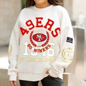 SAN FRANCISCO 49ERS GAMEDAY SLAY BLACK LABEL FLEECE DROP SHOULDER CREWNECK - NWT